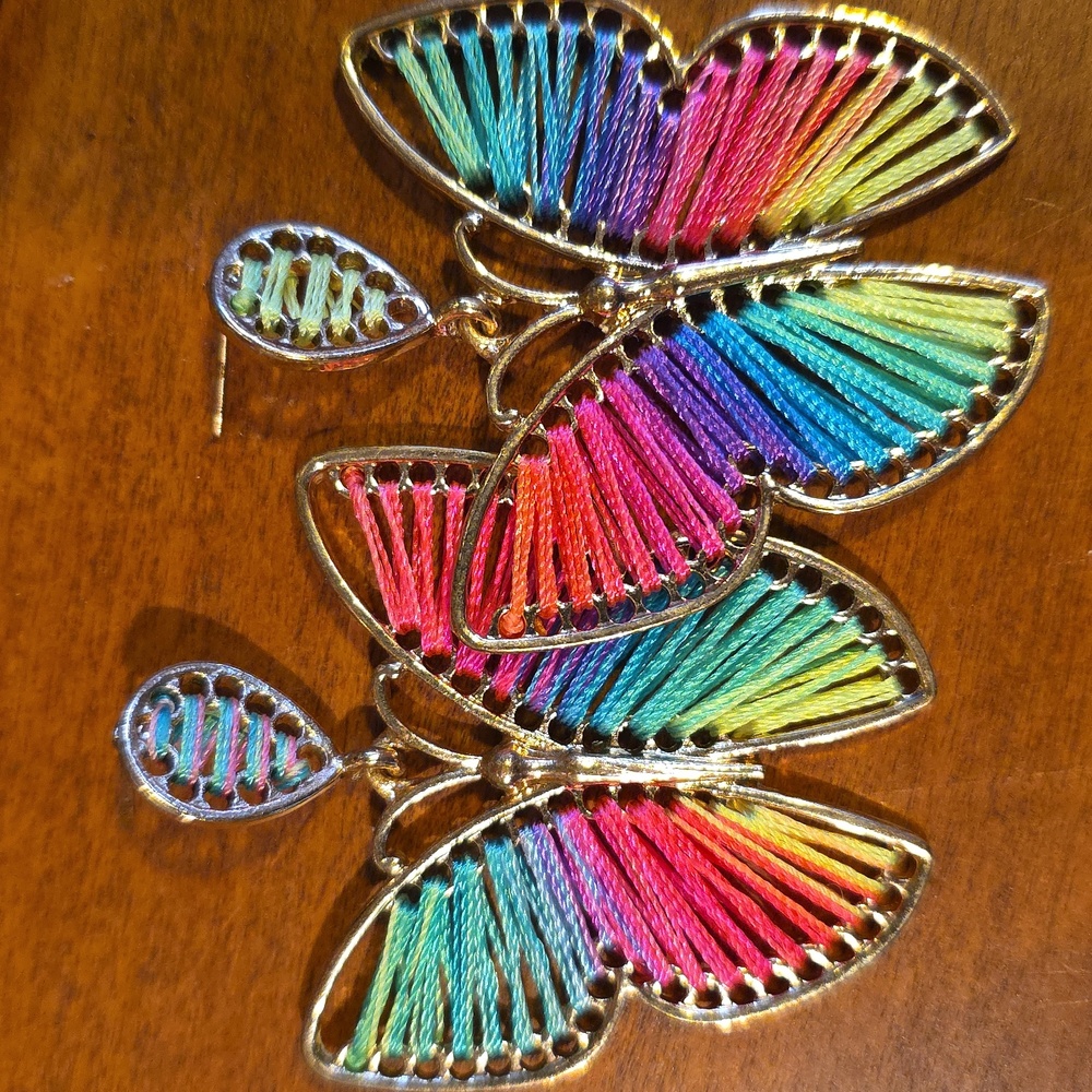 Threaded Rainbow Butterfly Earrings